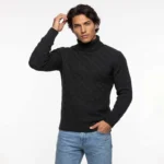 بافت مردانه یقه اسکی مشکی فری سایز طرح دار Enzo - تصویر 2